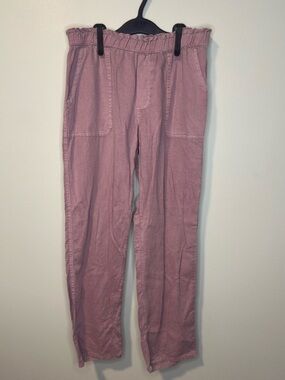 Cat & Jack Girls Linen Blend Wide Leg Pants Mauve Pink Paperbag Waist